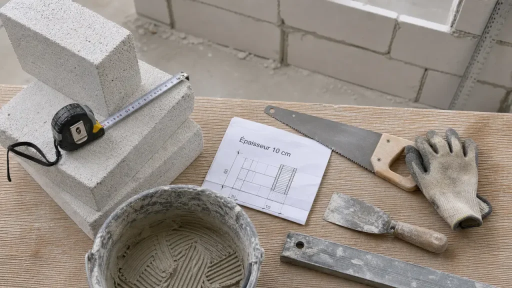 Bloc beton cellulaire, épaisseur 10 cm