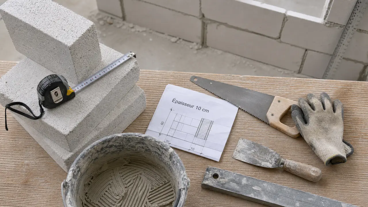 Bloc beton cellulaire, épaisseur 10 cm