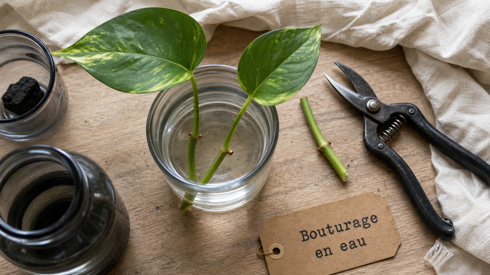 Bouture dans l’eau : combien de temps pour voir les racines (pothos en verre)