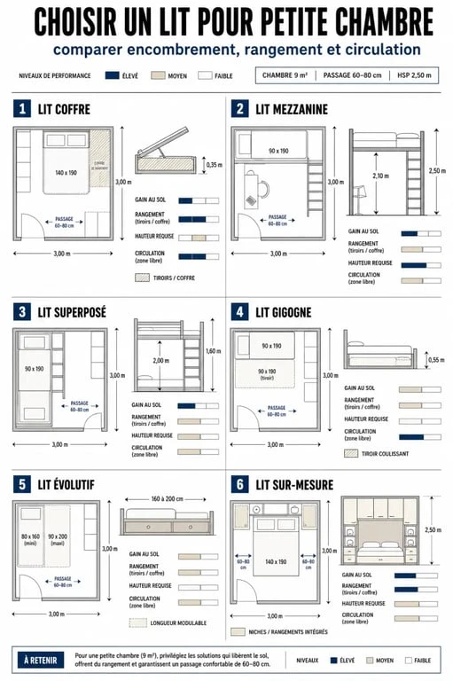 Lit pour petit chambre : infographie comparative des solutions gain de place