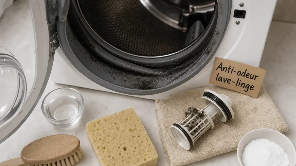 lave linge odeur de moisi : joint noirci, filtre et cycle 90°C