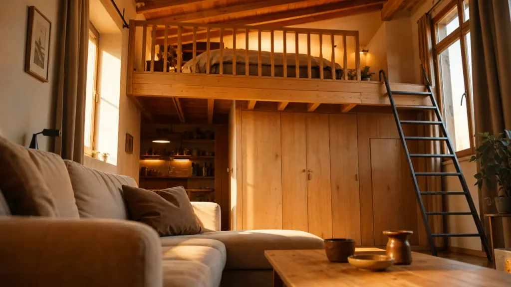 Mezzanine pour studio : lit en hauteur surélevé