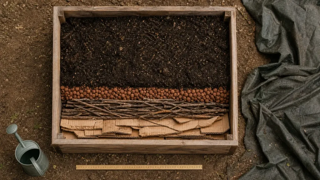 Carton, drainage ou géotextile : que mettre au fond d’un carré potager selon le support ?