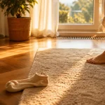 Sol chambre : parquet et confort sous les pieds, tapis moelleux