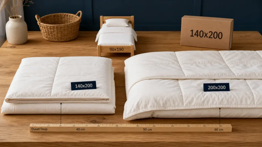 Taille de couette pour lit 90x190 : comparaison 140x200 et 200x200