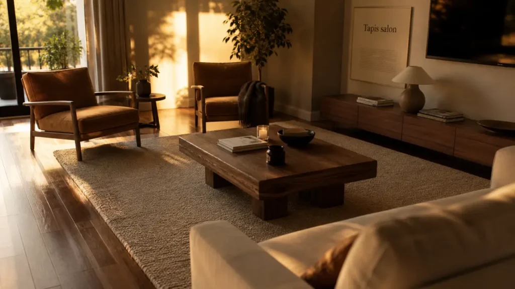 Tapis sous le canapé, devant ou sous tout le mobilier : quelle position choisir dans le salon ?