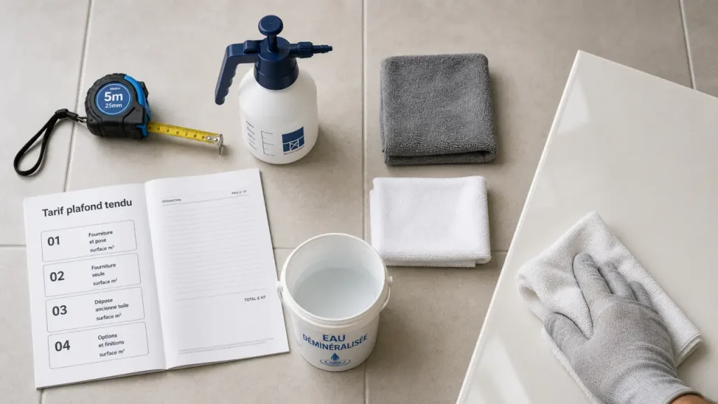 Tarif nettoyage plafond tendu : ce qui fait varier le prix au m² et le devis