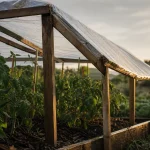 Abri tomates fait maison : toit incliné transparent et structure ouverte