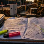 cout terrain viabilisé : plan, métré et réseaux près d’un chantier