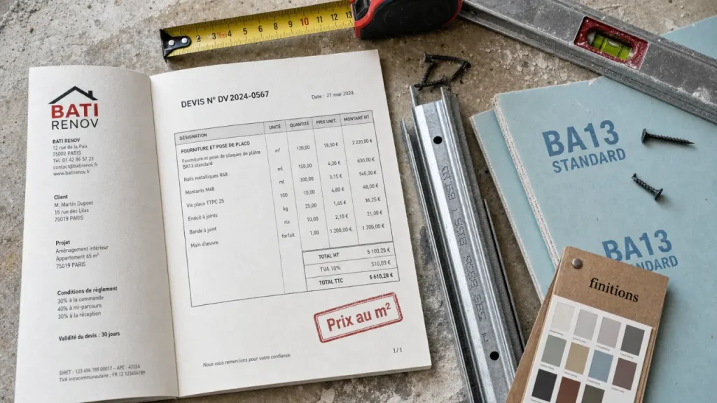 Devis placo : 20 à 60 €/m², et les lignes qui font vraiment varier le prix