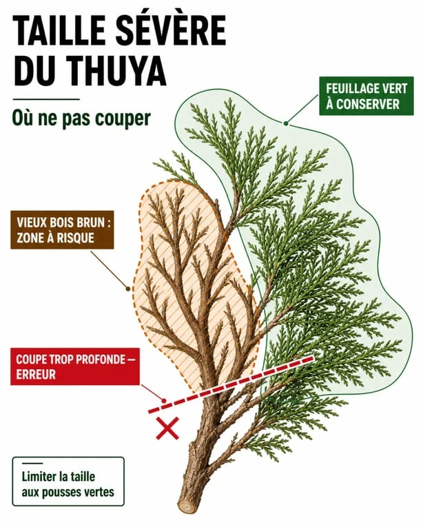 Thuya taille sévère : zones à éviter et feuillage vert à conserver