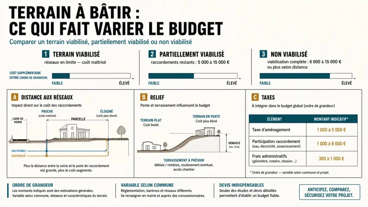 Coût terrain viabilisé : comparaison entre terrain viabilisé, partiellement viabilisé et non viabilisé