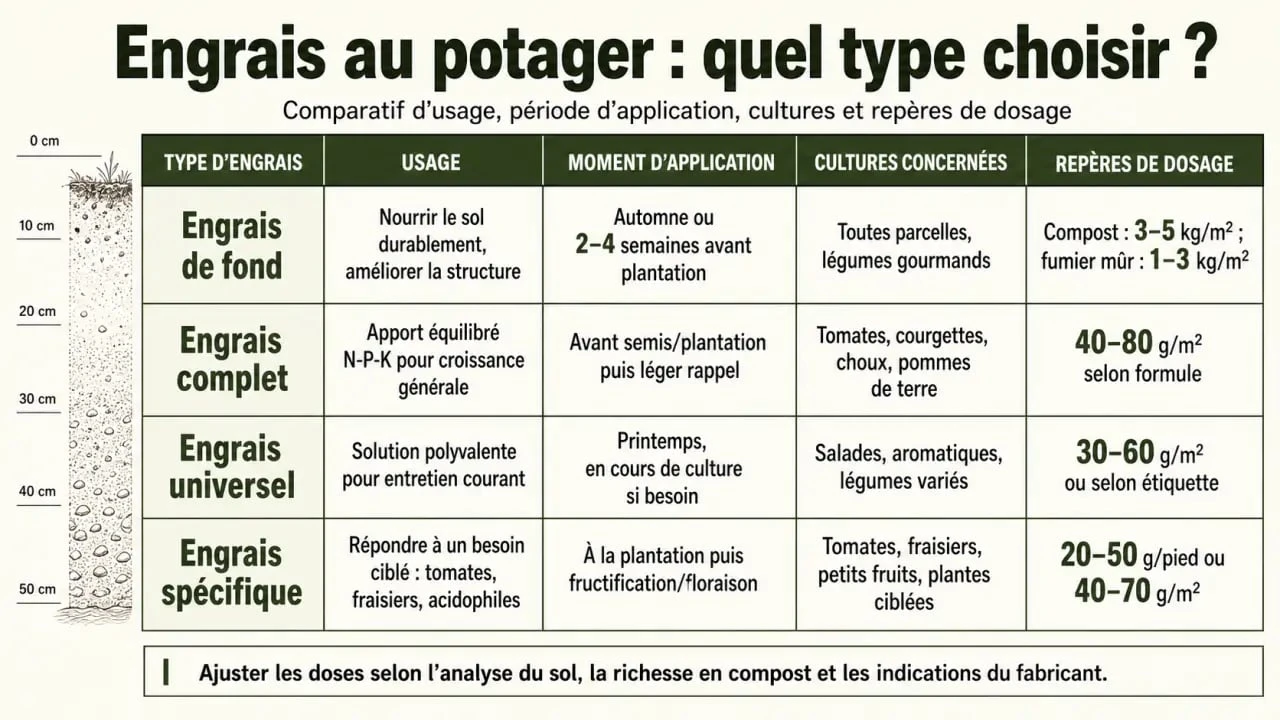 Engrai jardin potager : comparatif visuel des types d’engrais et des dosages