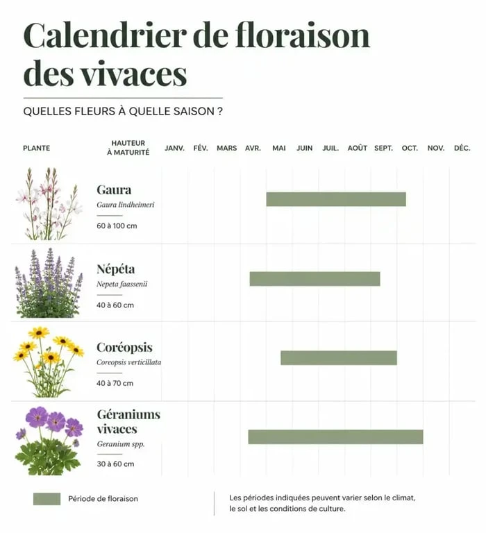 Calendrier de floraison des fleurs vivaces à longue floraison pour le jardin