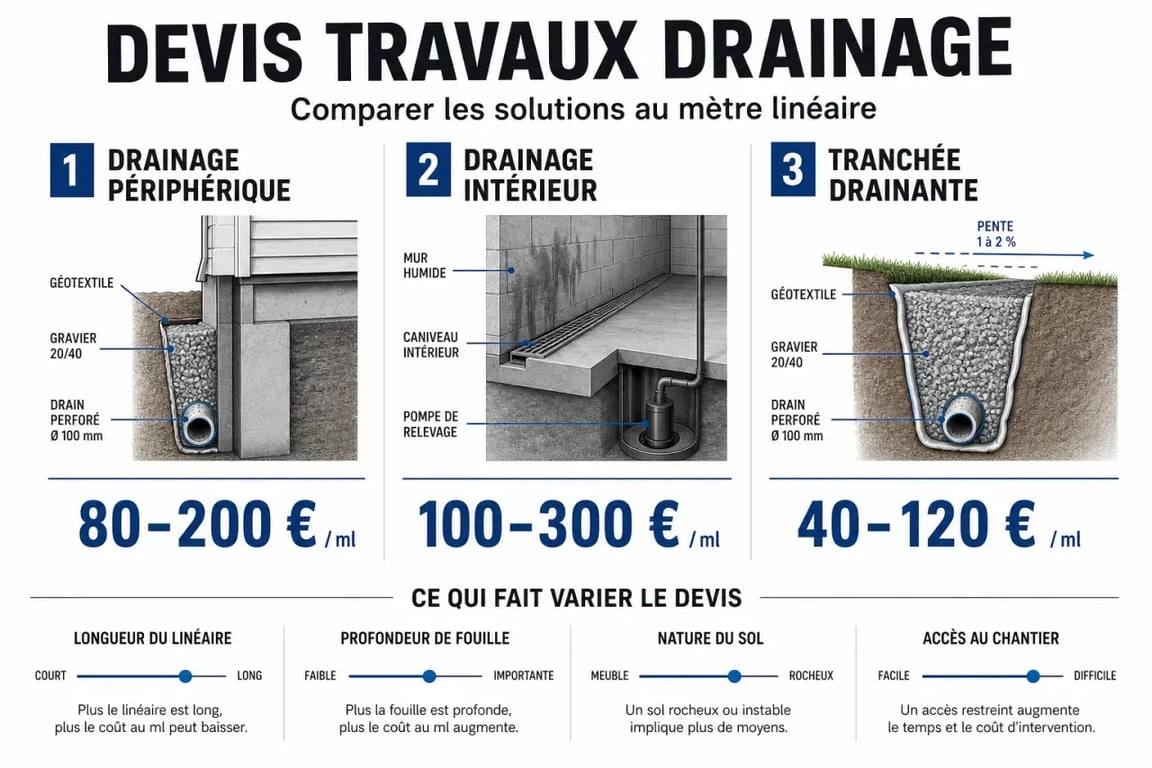 Devis travaux drainage : comparatif des prix et des solutions de drainage