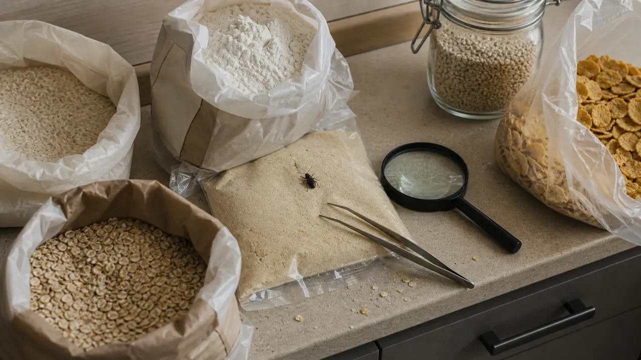 Petite bête noire maison dans la cuisine, près des aliments