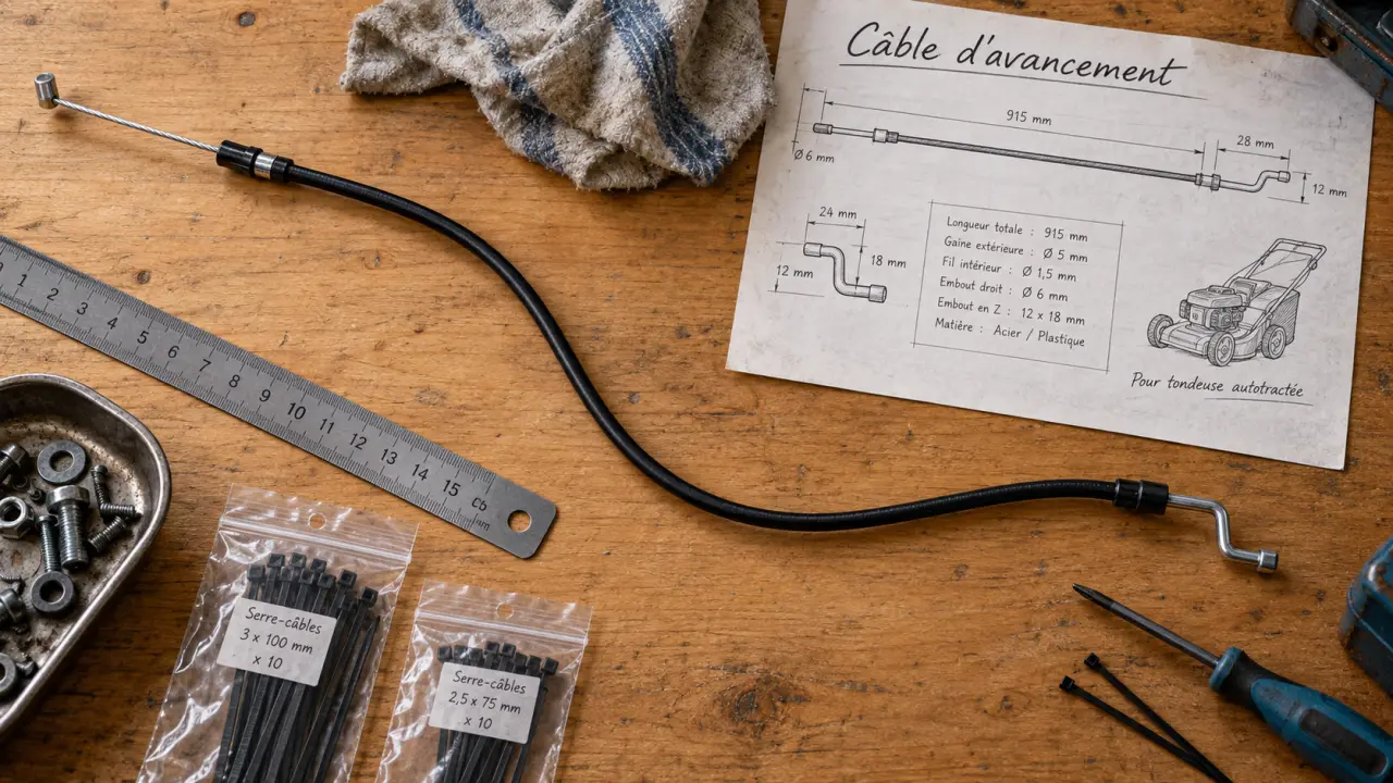 cable traction tondeuse sterwins avec gaine et embouts métalliques