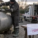 Enlèvement cuve fioul gratuit : cuve métal ouverte, ferrailleur en action