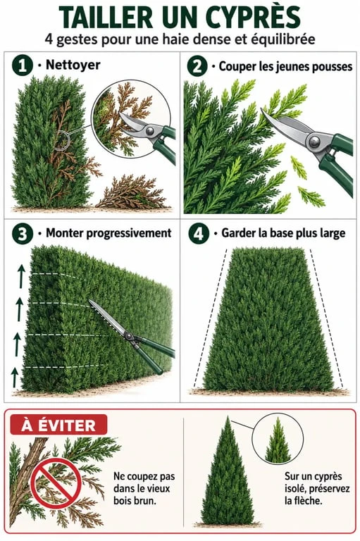 Taille cyprès : étapes pour tailler une haie et préserver le feuillage vert