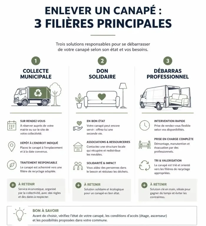 Infographie des solutions d'enlèvement de canapé à domicile