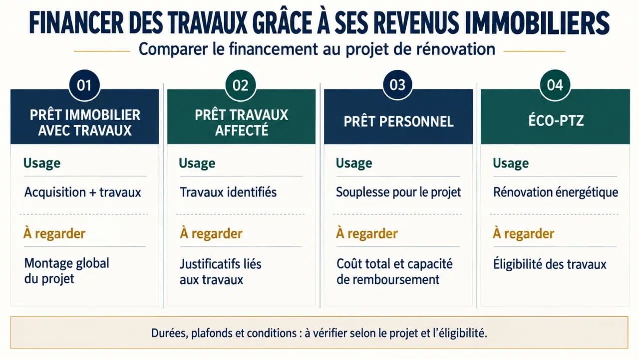 Financer ses travaux de rénovation grâce aux revenus immobiliers : comparaison des solutions de crédit et aides