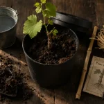 Planter des pieds de vigne : greffon et terreau en pot, reprise