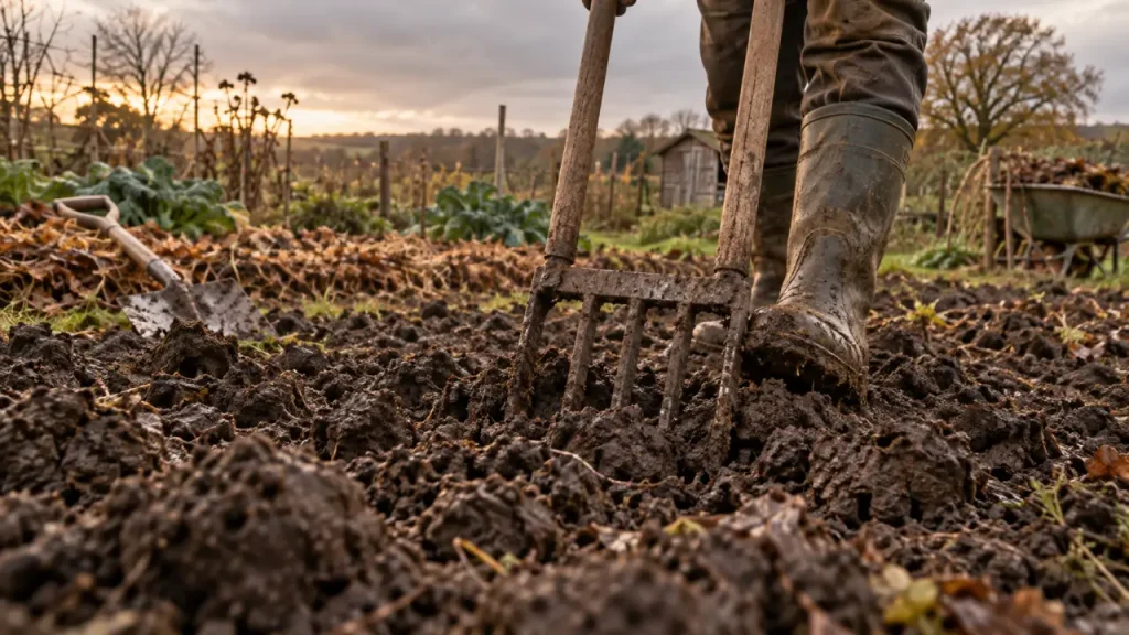 Retourner la terre du potager : l’automne oui, le sol détrempé non