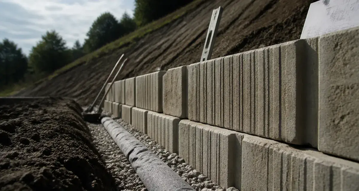 Retenue de terre beton : mur de soutènement en béton stabilise un talus