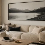Tableau pour salon contemporain noir et blanc panoramique sur mur blanc