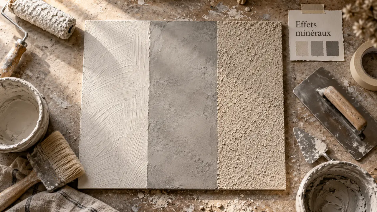 Effets peinture murale : textures minérales sur mur d’essai