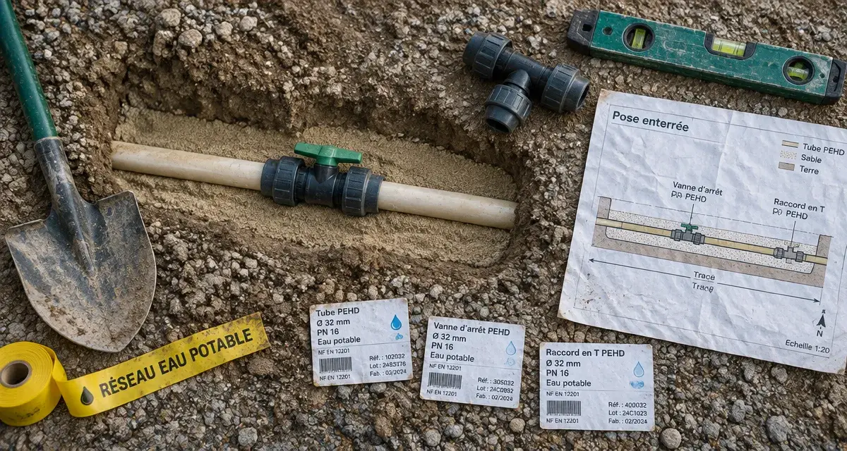 Enterrer tuyau eau : tube PEHD posé en tranchée
