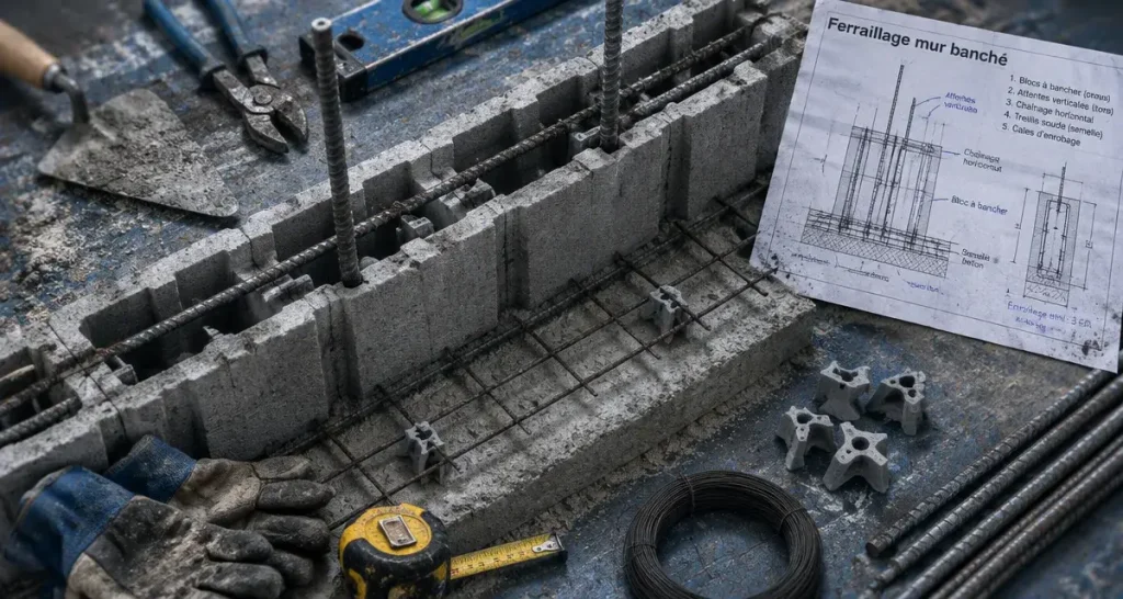Ferraillage d’un mur banché : le diamètre et l’espacement dépendent des poussées